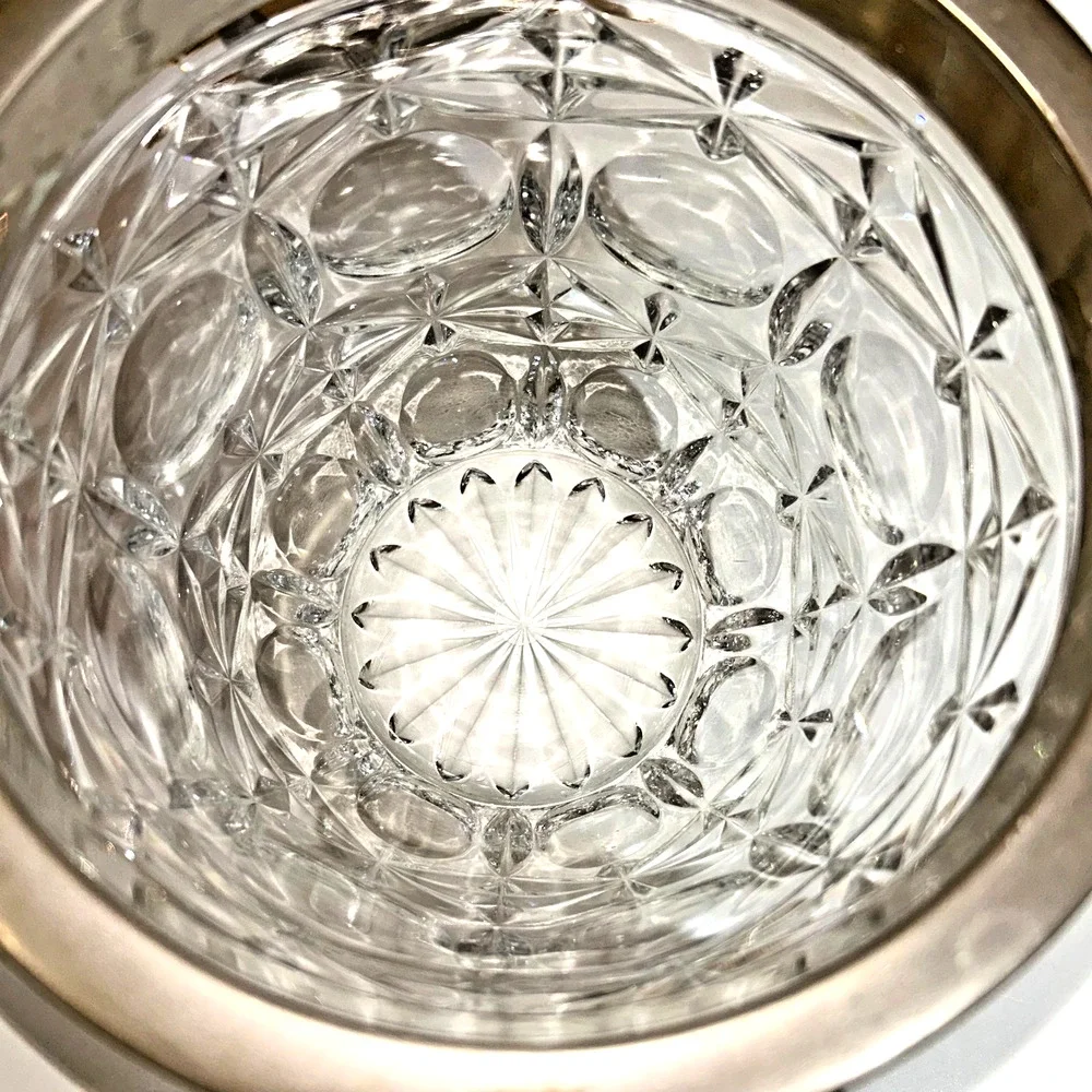 French Silver Plated Cut Glass Champagne Ice Bucket Hoop Handles Vintage EL